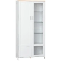 HOMCOM Armário de Cozinha com Porta de Vidro Prateleiras Ajustáveis e Pés Elevados 76x36x160 cm Branco(m-11)