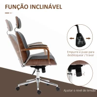 Vinsetto Cadeira de Escritório Operativa de Couro PU com Apoio para a Cabeça Amovível Altura Ajustável 63x62x110-120cm Preto e Madeira(m-5)