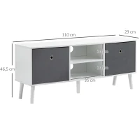 HOMCOM Móvel de TV para Televisores de até 50 Polegadas Móvel de Sala de Estar Moderno com 2 Gavetas de Tecido 2 Prateleiras Abertas e Orifício Passa Cabos 110x29x46,5cm Branco e Cinza(m-3)