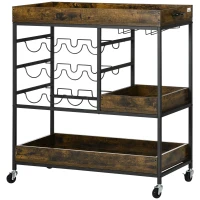 HOMCOM Carrinho de Cozinha com Rodas Suporte para 12 Garrafas Suporte para 6 Taças e 3 Prateleiras 86,5x40x91,5cm Marrom Rústico(m-11)