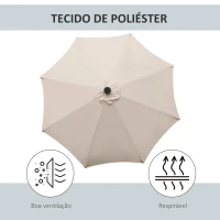 Outsunny Chapéu de Sol de Jardim Ø270x240cm com 24 Luzes LED Solar Mecanismo de Inclinação Manivela e Mastro Desmontável de Metal para Terraço Piscina Pátio Creme(m-6)