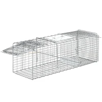 Outsunny Armadilha para Animais Vivos Dobrável 93x31x34,5 cm Gaiola de Captura com Porta e Alça para Coelhos Roedores Prata(m-11)