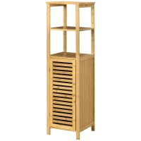 kleankin Armário Auxiliar Casa de Banho de Bambu com 2 Prateleiras Abertas e Porta de Ripas para Duche 32,9x29,9x120 cm Madeira(m-11)