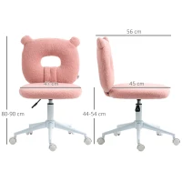HOMCOM Cadeira de Secretária de Carneirinho Cadeira Infantil Giratória com Encosto em Forma de Urso 50x56x80-90 cm Rosa(m-3)