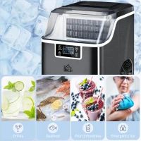 HOMCOM Mașină de Gheață cu 24 de Cuburi de Dimensiune Reglabilă, Rezervor și Sistem de Autocurățare, 25.2x36x37.1 cm, Negru(m-8)