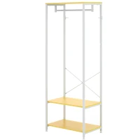 HOMCOM Suporte para Cabide com Barra Suspensa e 2 Estantes para 6 Pares de Sapatos para Entrada 60x40x167,5 cm Natural e Branco(m-10)
