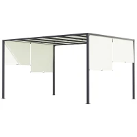 Outsunny Pérgola de Jardim 297x397x220 cm com Teto Retrátil Luzes LED Energia Solar e Estrutura de Aço para Pátio Exterior Creme(m-11)