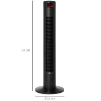 HOMCOM Ventoinha de Coluna Altura 96cm 45W com Controle Remoto 3 Velocidades 4 Modos de Funcionamento e Oscilação de 70° Tela LED Tátil Temporizador de 12H Silencioso e Alça de Transporte Preto(m-3)
