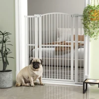 PawHut Barieră Reglabilă pentru Animale de Companie, Poartă de Siguranță cu sistem dublu de blocare, 77-105x120 cm, Alb(m-2)