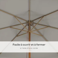 Outsunny Parasol droit rond grande taille de jardin Ø 3,25 x 2,5H m bois de bambou gris(m-5)