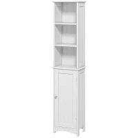 kleankin Coluna Casa de Banho com 3 Compartimentos de Armazenamento Porta e Prateleiras Ajustáveis 34x23x165cm Branco(m-11)