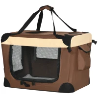 PawHut Transportadora para Cães e Gatos Bolsa de Transporte Animais de Estimação Dobrável com Almofada Suave 60x41x41cm Marrom(m-11)