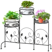 Outsunny Suporte de Metal para Plantas Suporte Dobrável para Flores com 3 Prateleiras Decoração de Interior Exterior para Jardim Terraço Balcão 74x23x62cm Preto(m-10)