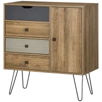 HOMCOM Cómoda de Madeira com 4 Gavetas Porta Prateleira Ajustável e Pés de Metal para Sala de Estar Dormitório 79x39x86cm Marrom(m-11)