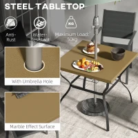 Outsunny Four-Seater Steel Garden Table, with Parasol Hole - Brown/Black(m-4)