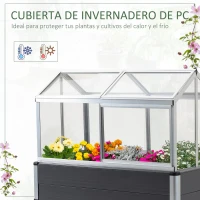 Outsunny Horta Elevada 113,5x61x128,5cm Estufa com Cobertura de Policarbonato com Teto Retrátil e Laterais Deslizantes Estrutura de Alumínio e PVC para Plantas Flores Cinza(m-5)