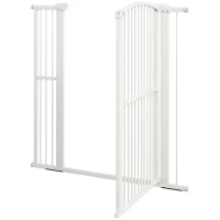 PawHut Barieră Reglabilă pentru Animale de Companie, Poartă de Siguranță cu sistem dublu de blocare, 77-105x120 cm, Alb(m-9)