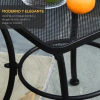 Outsunny Mesa de Jardim Quadrada Mesa Auxiliar Exterior com Estrutura de Metal para Pátio Terraço Varanda Carga 30kg 45x45x50cm Preto(m-4)