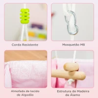 Outsunny Baloiço para Bebé com Altura Ajustável Cinto de Segurança Interior Exterior Carga Máx. 80kg Madeira 40x40x180cm Rosa e Branco(m-6)