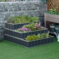 Outsunny Caixa de Plantio de 3 Alturas para Jardim com Luvas Caixa de Plantio para Cultivos de Plantas Flores para Terraço Exterior 118x118x62cm Cinza(m-2)