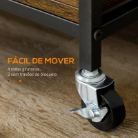 HOMCOM Carrinho de Cozinha com Rodas Suporte para 12 Garrafas Suporte para 6 Taças e 3 Prateleiras 86,5x40x91,5cm Marrom Rústico(m-5)