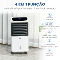 HOMCOM Climatizador Humidificador Refrigerador de Ar com Rodas Depósito de 12L Controlo Remoto 3 Modos de Velocidade Temporizador 12h e Ecrã LED Tátil 38x35x81cm Branco(m-6)
