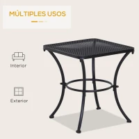 Outsunny Mesa de Jardim Quadrada Mesa Auxiliar Exterior com Estrutura de Metal para Pátio Terraço Varanda Carga 30kg 45x45x50cm Preto(m-6)