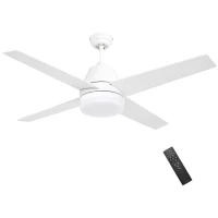 HOMCOM Ventoinha de Teto com Luz 46W Ø129 cm com 4 Lâminas Reversíveis Controlo Remoto 6 Velocidades e Temporizador Branco(m-11)