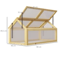 Outsunny Estufa de Madeira com Painéis de Policarbonato Estufa de Jardim com 4 Janelas Abatíveis para Cultivo de Plantas Terraço Exterior 90x48x49,5cm Transparente(m-3)
