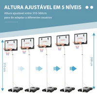 SPORTNOW Tabela de Basquetebol com Rodas Altura Ajustável 260-305cm com Tabela de PVC 90x83x310-360cm Branco(m-4)