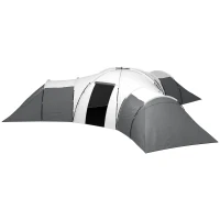 Outsunny Kampeertent voor 6-9 personen, 4 kamers, voortent, waterdicht, 615x 615x225cm, Grijs(m-1)
