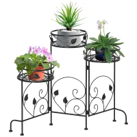 Outsunny Suporte de Metal para Plantas Suporte Dobrável para Flores com 3 Prateleiras Decoração de Interior Exterior para Jardim Terraço Balcão 74x23x62cm Preto(m-1)