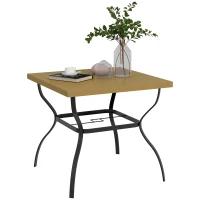 Outsunny Four-Seater Steel Garden Table, with Parasol Hole - Brown/Black(m-1)