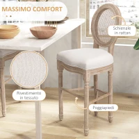 HOMCOM Set 2 Sgabelli da Bar con Schienale, Cuscini e Poggiapiedi, in Legno e Poliestere, 48x56x118 cm, Crema(m-5)