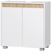 kleankin Móvel para Lavatório Pousar Armário Casa de Banho com 2 Portas e Armazenamento Interior 57x33x60cm Branco e Madeira(m-9)