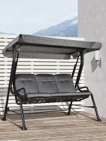 Outsunny Balancelle de Jardin 3 Places Grand Confort Toit Inclinaison réglable épais Coussins Amovibles Polyester Acier époxy Gris Noir(m-2)