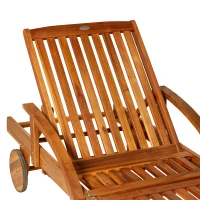 Outsunny Transat Pliable à Roulettes en Bois Marron 195 x 70 x 85 cm(m-9)