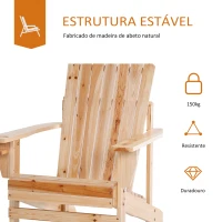 Outsunny Cadeira Adirondack de Madeira Cadeira de Jardim com Apoio para os Braços Encosto Alto para Terraço Balcão Exterior 72,5x97x96cm Natural(m-6)