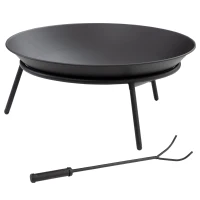 Outsunny Braseiro de Exterior Braseiro de Metal com Atiçador para Varanda Campismo Ar Livre Ø47x21 cm Preto(m-10)