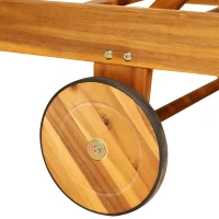 Outsunny Transat Pliable à Roulettes en Bois Marron 195 x 70 x 85 cm(m-10)