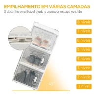 HOMCOM Armário Modular de Plástico Sapateira Modular com 8 Cubos Portas Magnéticas Organizador de Sapatos para Entrada Corredor Dormitório 28x36x21cm Transparente(m-4)