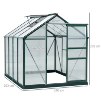 Outsunny Clear Polycarbonate Greenhouse Large Walk-In Green House Garden Plants Grow Galvanized Base Aluminium Frame w/ Slide Door (6 x 8ft)(m-3)