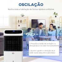 HOMCOM Climatizador Humidificador Refrigerador de Ar com Rodas Depósito de 12L Controlo Remoto 3 Modos de Velocidade Temporizador 12h e Ecrã LED Tátil 38x35x81cm Branco(m-8)