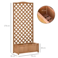 Outsunny Floreira com Treliça de Madeira Caixa de Plantio com Suporte para Plantas Trepadeiras para Cultivo de Plantas Flores Terraço Jardim Exterior 76x36x170cm Marrom(m-3)