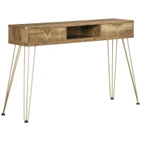 HOMCOM Consola Móvel de Entrada com 2 Gavetas Prateleira Aberta e Pés de Aço Estilo Moderno 120x29x79cm Madeira e Bronze(m-11)