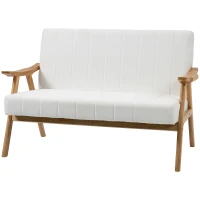 HOMCOM Sofá de 2 Lugares Moderno Estofado em Poliéster com Assento Acolchoado e Pés de Madeira 126x74x82 cm Creme(m-11)