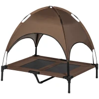 PawHut Cama Elevada para Animais de Estimação Portátil com Toldo Amovível Tecido Respirável 92x76x90cm Marrom(m-11)