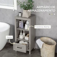kleankin Armário Auxiliar Casa de Banho com 1 Gaveta e 2 Estantes Abertas Móvel Auxiliar de Casa de Banho 40x30x89cm Cinza(m-4)