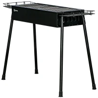 Outsunny Barbecue a Carvão com 2 Grelhas de Aço Inoxidável Portátil com 2 Prateleiras para Temperos com Ganchos 77x30x70 cm Preto(m-11)