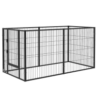 PawHut Parque para Cães de 6 Painéis com Largura Ajustável e Estrutura de Aço 82,5-150x79x81 cm Preto(m-11)